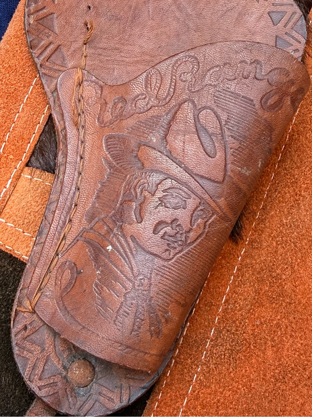 Vintage Brown Tooled Leather Western Holster Belt View 4
